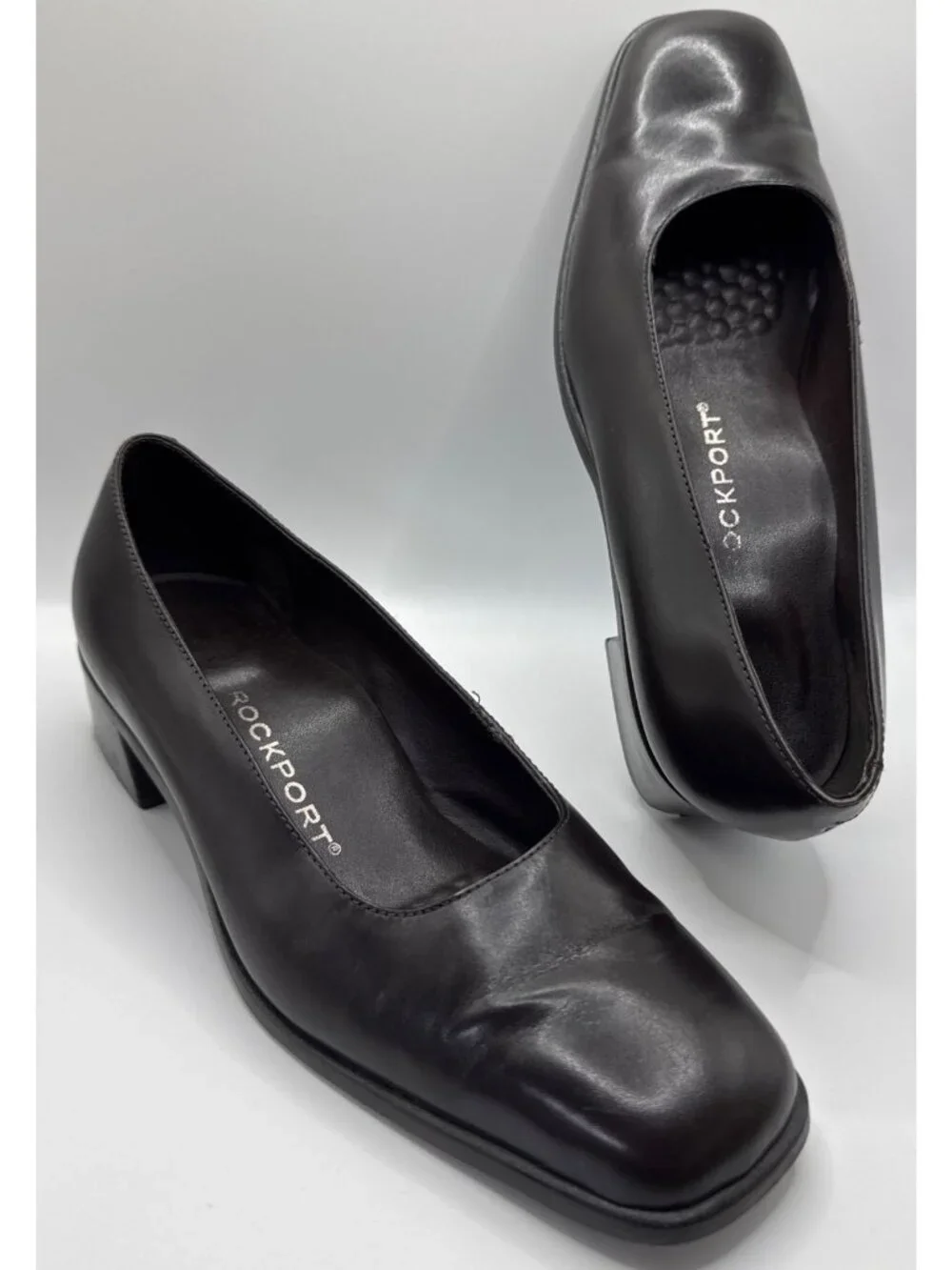 Rockport Pump Women 7M Dark Brown Leather Square Toe Low Block Heel Professional